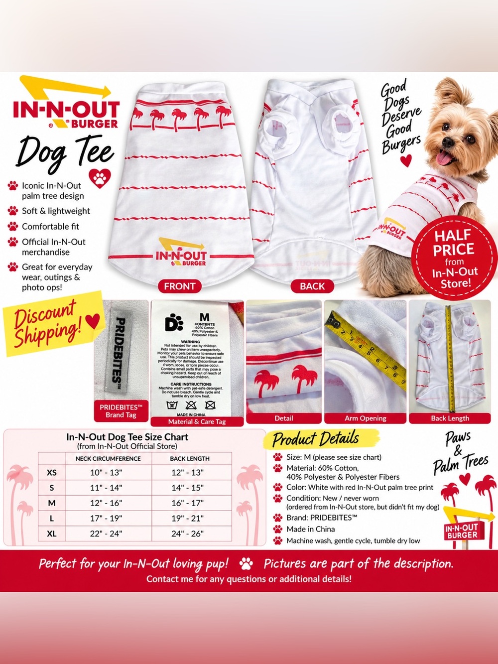 In-N-Out Burger Dog Tee Shirt Size M – PRIDEBITES – New/Unworn 🐾🍔